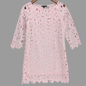 Felicity Coco Belza Lace Mini Dress Pink 3/4 Sleeve Floral Shift Pullover Size S